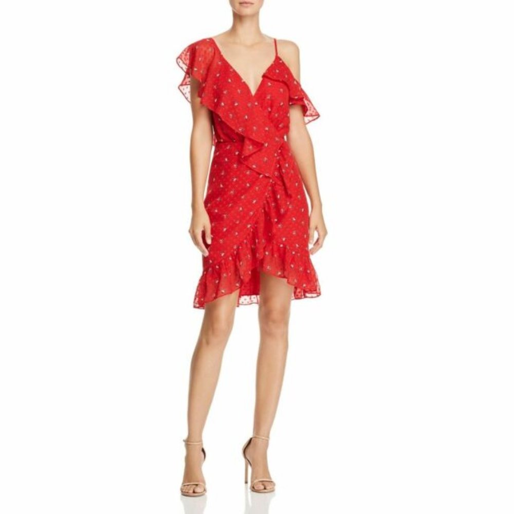 WAYF Afragola Red V-Neck Cocktail Dress